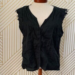 Velia Sierra 100% linen V neck front closure Sleeveless raw hem Blouse boho S